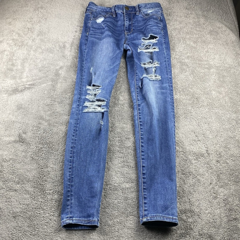 American Eagle Super Stretch X Jegging Womens 4R Blue Mid Rise Distressed